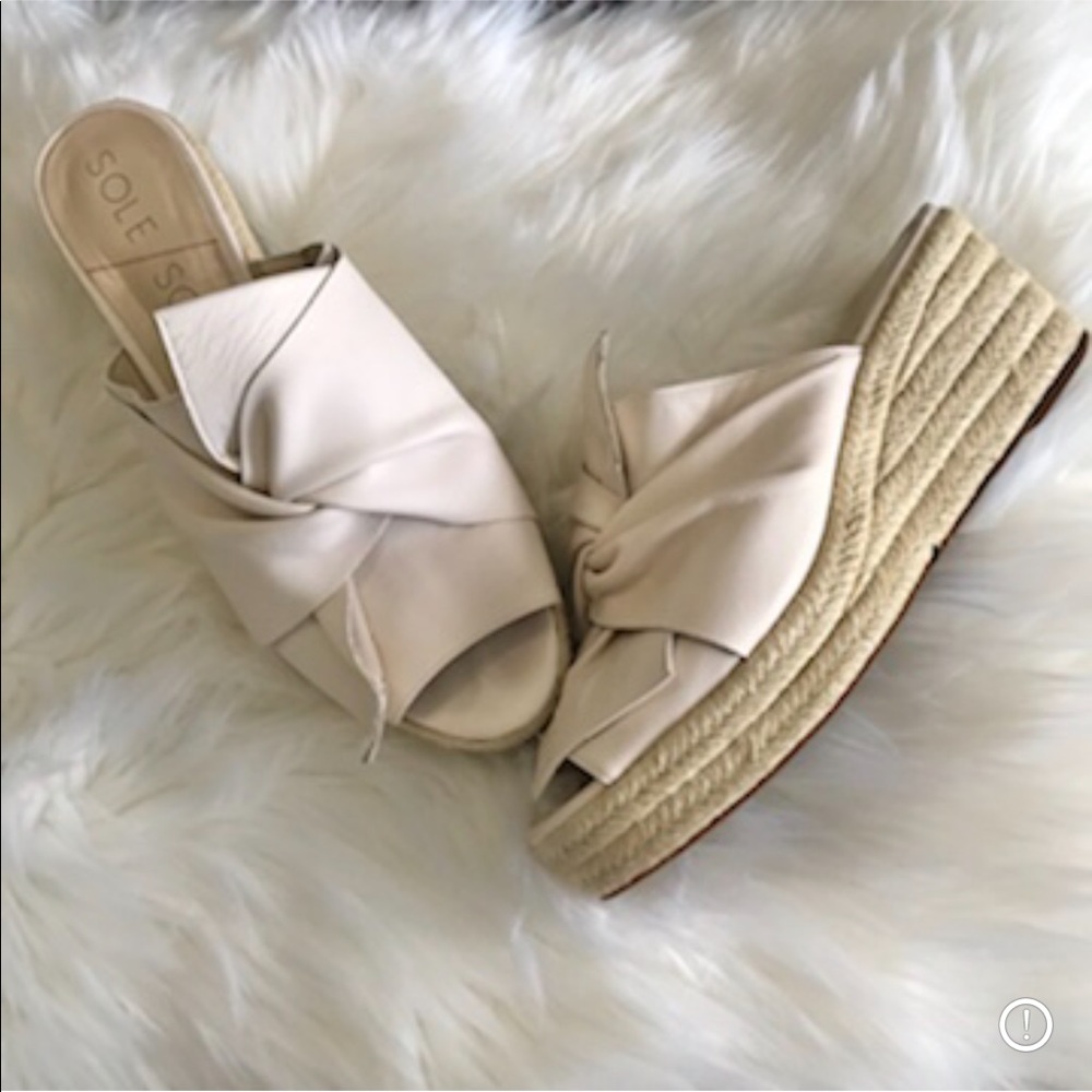 Sole Society Cream Wedge Espadrille Slide Heels